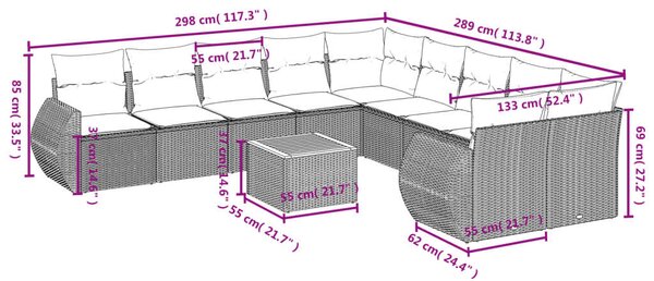VidaXL Polyrattan Kerti Ülőgarnitúra - 11 részes - Bézs