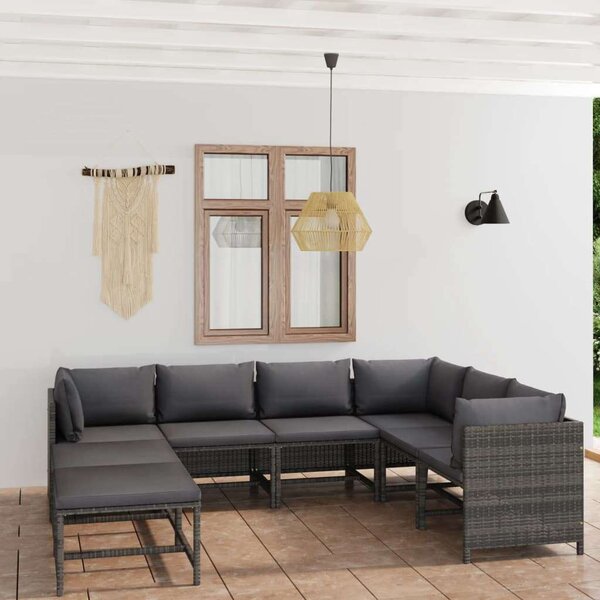 VidaXL Polyrattan Kerti Ülőgarnitúra - 8 részes - Szürke