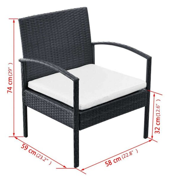 Polyrattan Kerti Bútorszett - 4 részes - Fekete