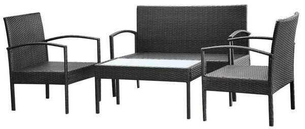 Polyrattan Kerti Bútorszett - 4 részes - Fekete