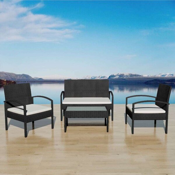 Polyrattan Kerti Bútorszett - 4 részes - Fekete