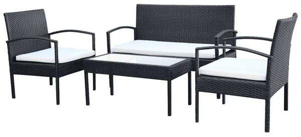 Polyrattan Kerti Bútorszett - 4 részes - Fekete