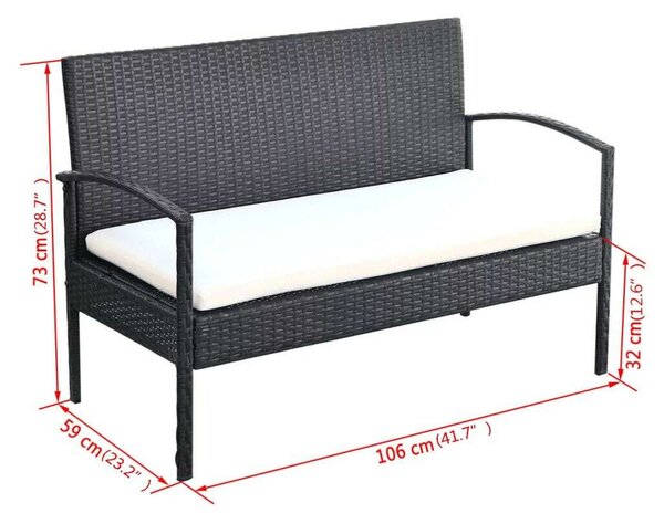 Polyrattan Kerti Bútorszett - 4 részes - Fekete