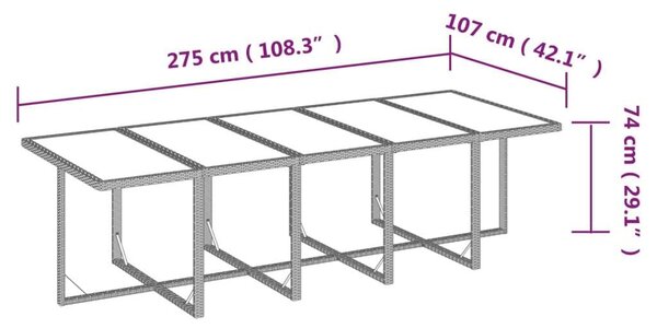 Polyrattan Kerti Étkezőgarnitúra - 11 részes - Fekete