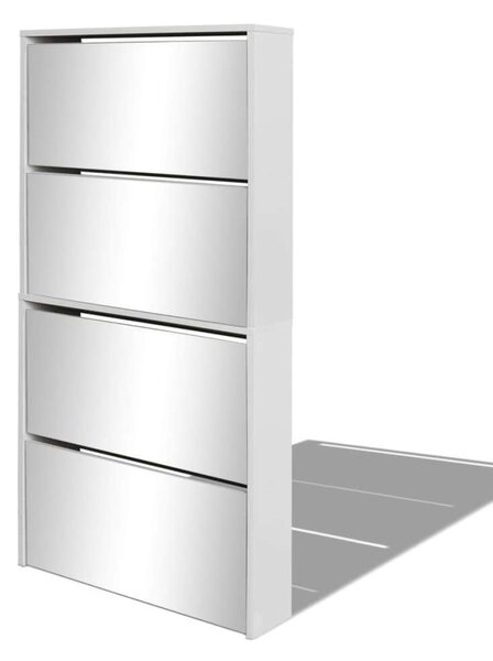 Fehér Tükör Cipőszekrény - 4 Fiókos - 63x17x134 cm
