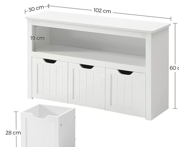 VASAGLE LHS380W01 Gyerek Tároló Szekrény MDF Fehér Kihúzható Tárolókkal