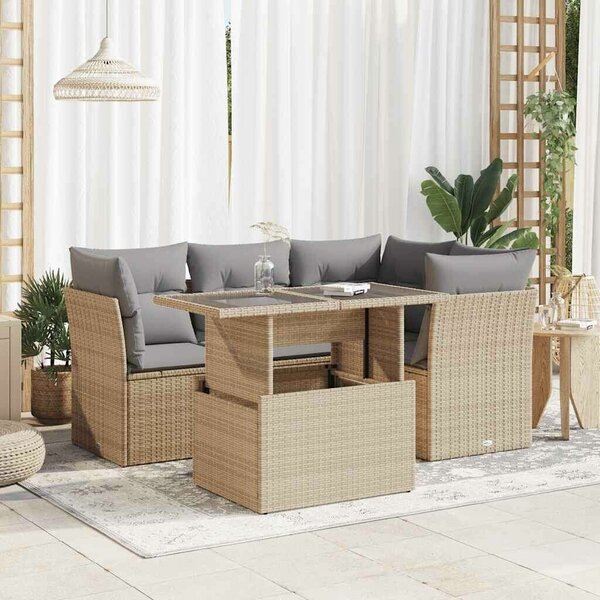 VidaXL 5 részes Kerti Ülőgarnitúra - Bézs Polyrattan