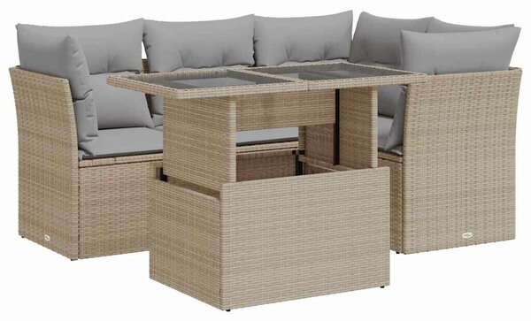 VidaXL 5 részes Kerti Ülőgarnitúra - Bézs Polyrattan