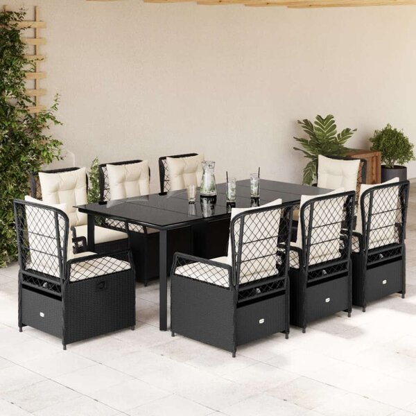 VidaXL Polyrattan Kerti Étkezőgarnitúra - 9 részes - Fekete