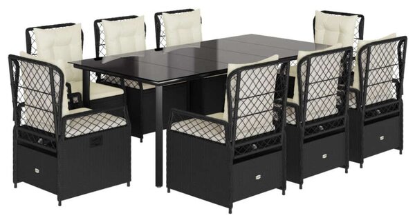 VidaXL Polyrattan Kerti Étkezőgarnitúra - 9 részes - Fekete