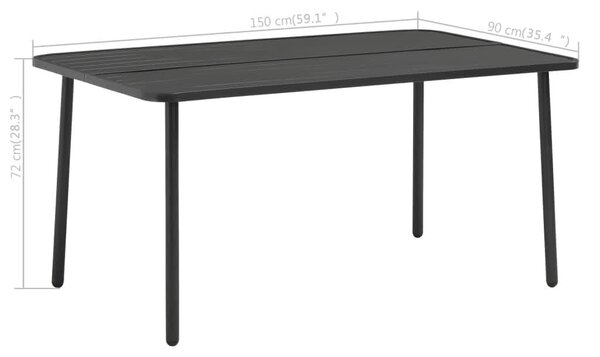 Sötétszürke acél kerti asztal 150 x 90 x 72 cm