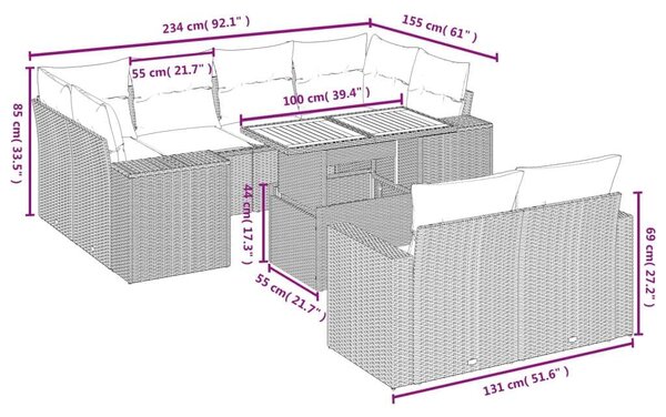VidaXL Polyrattan Kerti Ülőgarnitúra - 11 részes - Bézs