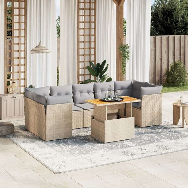 VidaXL Polyrattan Kerti Ülőgarnitúra - 8 részes - Bézs