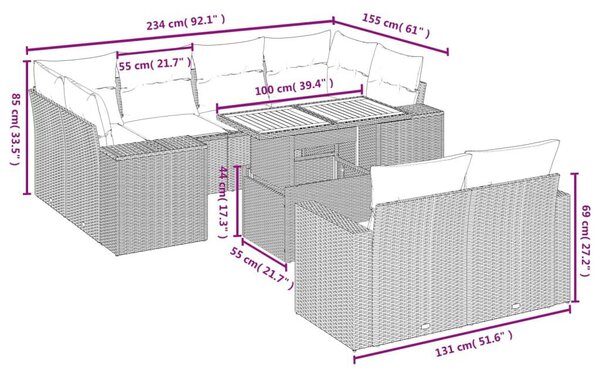 VidaXL Polyrattan Kerti Ülőgarnitúra - 11 részes - Bézs