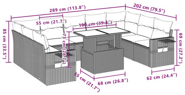 VidaXL Polyrattan Kerti Ülőgarnitúra - 10 részes szett