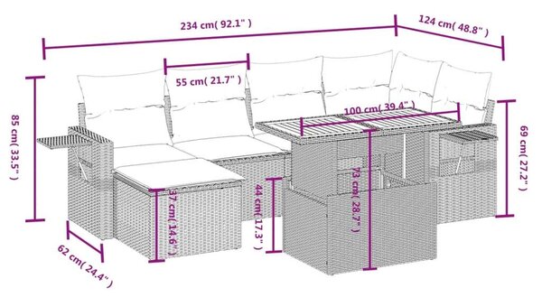 VidaXL Polyrattan Kerti Ülőgarnitúra - 7 részes - Bézs