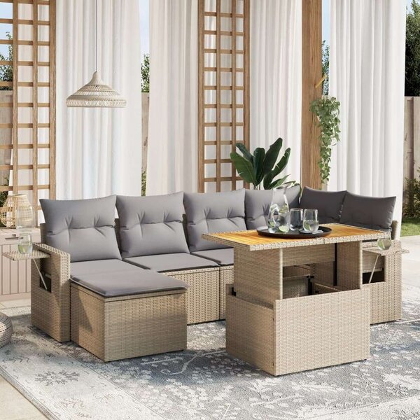 VidaXL Polyrattan Kerti Ülőgarnitúra - 7 részes - Bézs