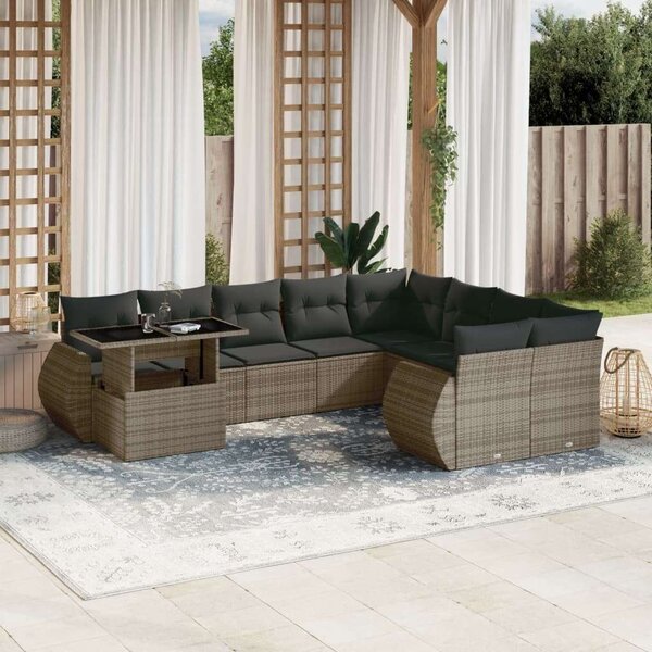 Polyrattan Kerti Ülőgarnitúra - 10 részes - Szürke