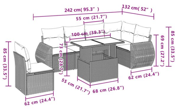 VidaXL Polyrattan Kerti Ülőgarnitúra - 7 részes - Szürke