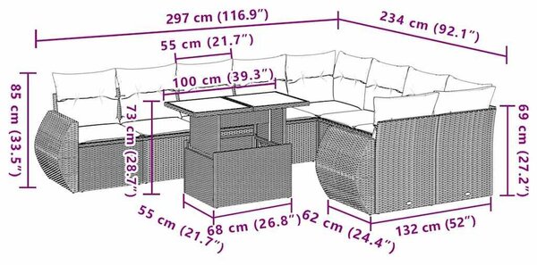 VidaXL Polyrattan Kerti Ülőgarnitúra - 10 részes - Bézs