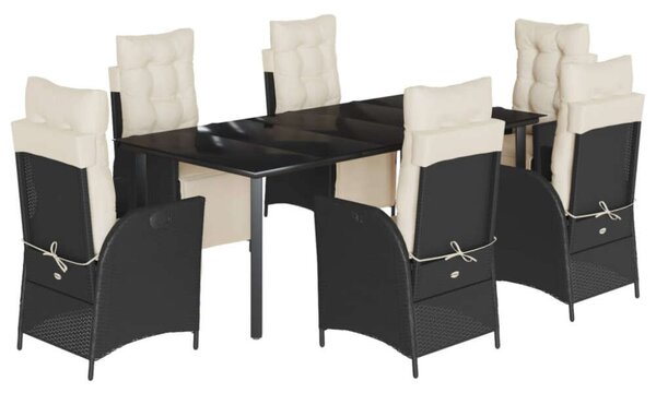 Polyrattan Kerti Étkezőgarnitúra - 7 részes - Fekete