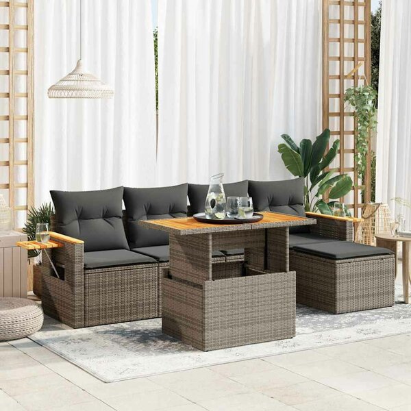 VidaXL Polyrattan Kerti Ülőgarnitúra - 7 részes, Szürke