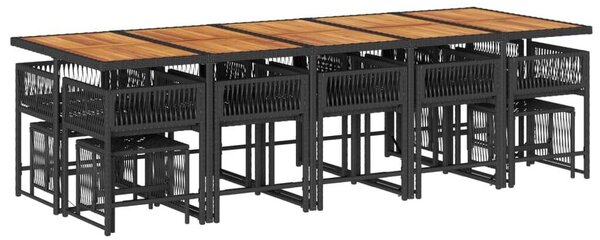 VidaXL Kerti Étkezőgarnitúra - 15 részes - Polyrattan - Fekete