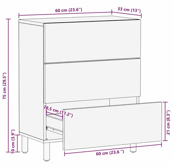 Széf 60 x 33 x 75 cm Tömör Mangófát Akácbarna felület