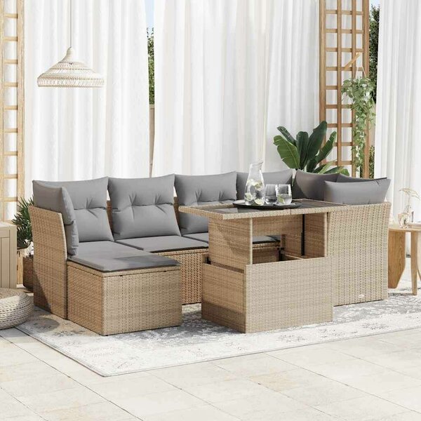 VidaXL Polyrattan Kerti Ülőgarnitúra - 7 részes - Bézs