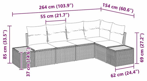 VidaXL Kerti Kanapé Szett 5 db Bézs Poli rattan