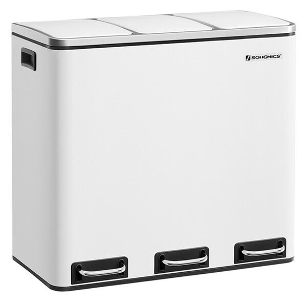 SONGMICS Háromrekeszes Szelektív Hulladékgyűjtő Pedálos Szemetes 3x18L Fehér