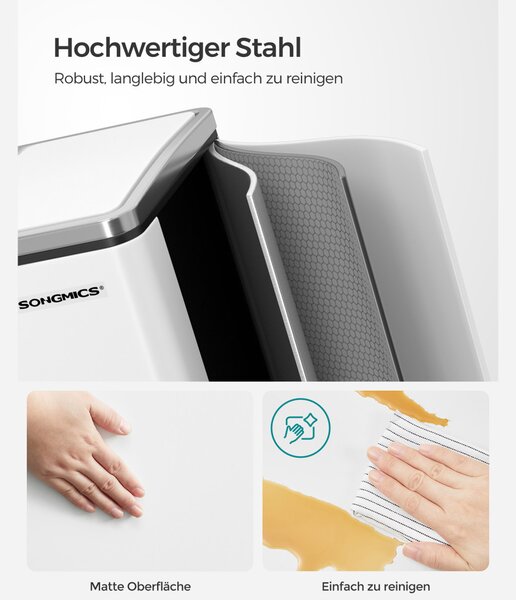 SONGMICS Háromrekeszes Szelektív Hulladékgyűjtő Pedálos Szemetes 3x18L Fehér