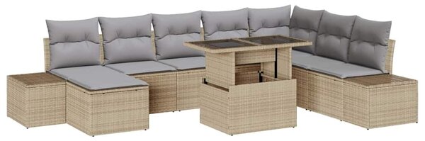 VidaXL Kerti Kanapé Szett 9 pcs Beige és Világosszürke polirattan