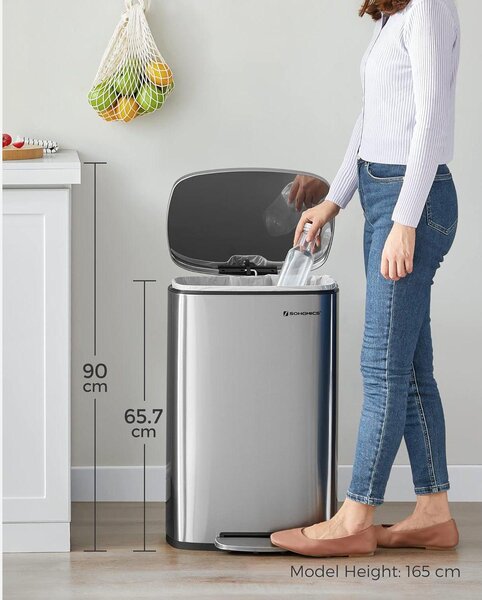 Konyhai pedálos szemetes, 50 literes szemetes kuka, ezüst