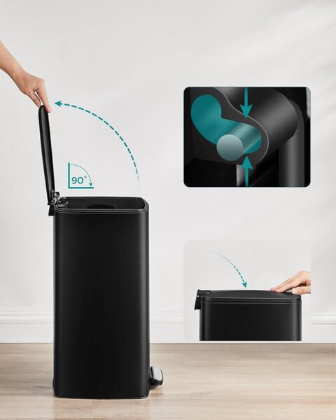 SONGMICS 30L Soft Close Pedálos Szemetes Acél Vázzal Fekete