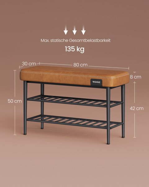 VASAGLE EKHO LSB054K01 cipős pad műbőr varrással karamell 80 x 30 x 50 cm 135 kg teherbírás