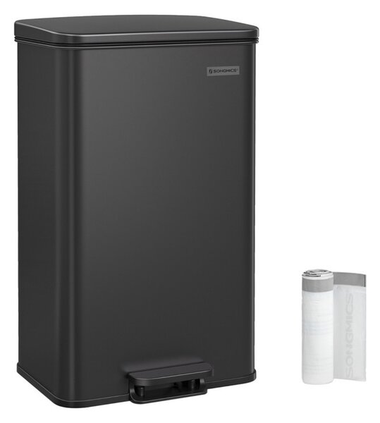 SONGMICS Premium Pedálos Szemetes 40L Acél Szemeteskuka Puha Záródással Fekete
