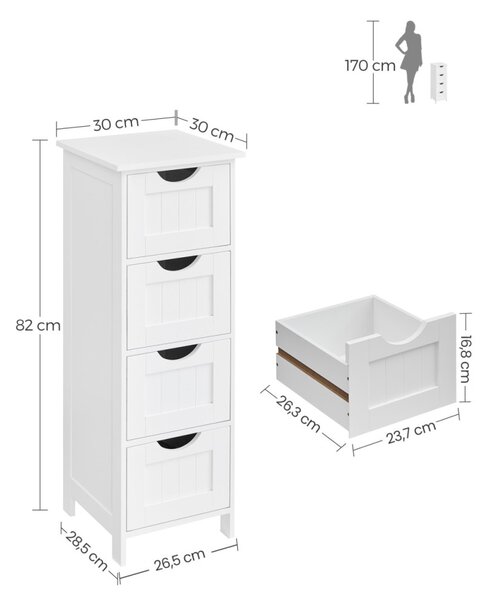 VASAGLE Slim Fürdőszobai Szekrény 4 Fiókos Fehér MDF Tárolóegység