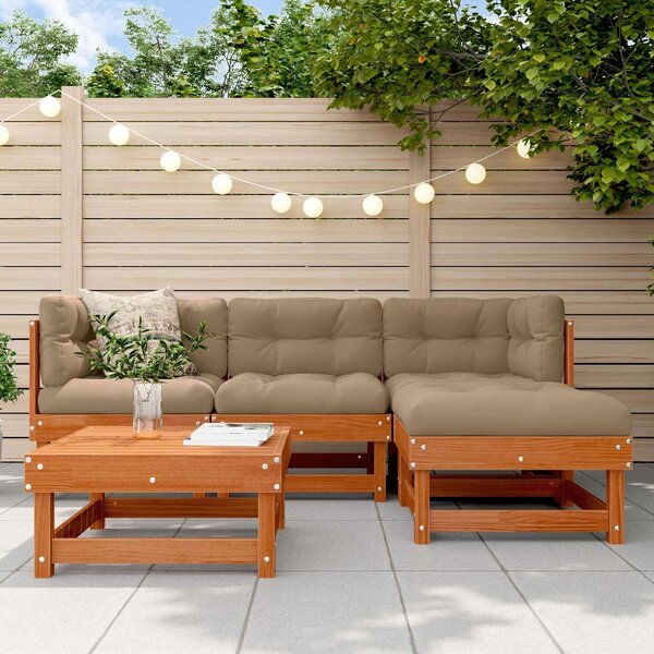 VidaXL Kerti lounge szett 5 pcs Viaszbarna Tömör fenyő