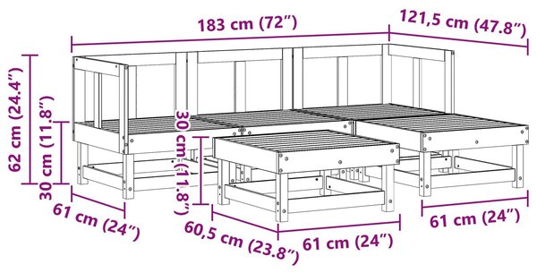 VidaXL Kerti lounge szett 5 pcs Viaszbarna Tömör fenyő