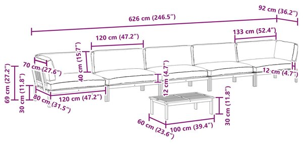 VidaXL Kanapé Szett párnával Egyszínű 6 pcs Antracit Tömör Akácfa