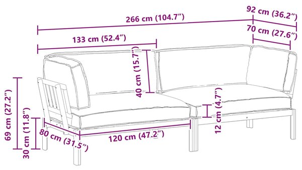 VidaXL Kanapé Szett párnával Egyszínű 2 pcs Antracit Tömör Akácfa