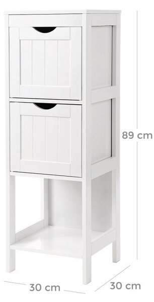 VASAGLE Vintage Fürdőszobai Állószekrény Fehér MDF 2 Fiókos Nyitott Polcos