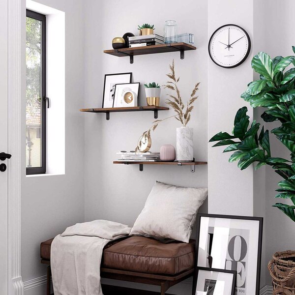 SONGMICS Retro Fali Polc Szett Barna-Fekete MDF 60 cm