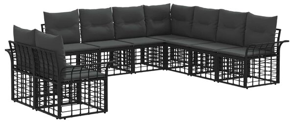 VidaXL Kültéri kanapé szett 9 pcs Fekete és Sötétszürke Poliészter