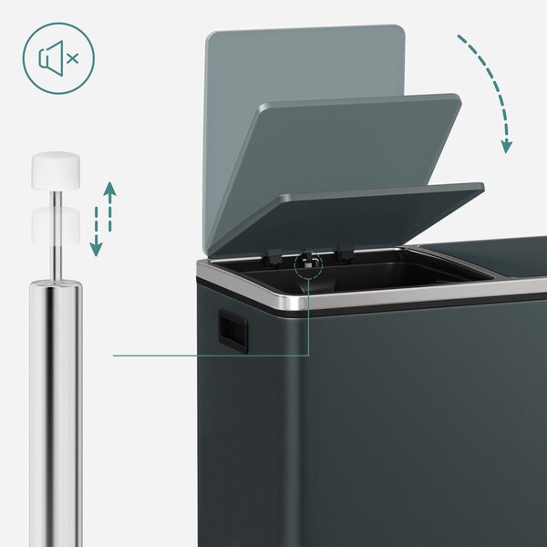 SONGMICS Dupla Szemetes Kuka 2 x 30 L Pedálos Szelektív Hulladékgyűjtő Acél Füstös Szürke