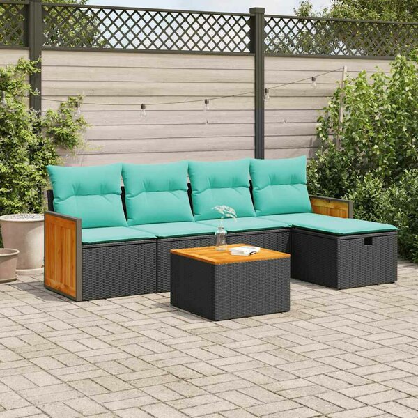 VidaXL 6 részes fekete polyrattan kerti ülőgarnitúra párnákkal