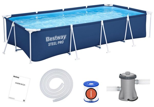 Medence papírszűrős vízforgatóval 400x211x81 cm BESTWAY 56424 Steel Pro
