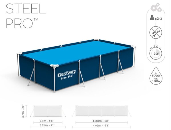 Medence papírszűrős vízforgatóval 400x211x81 cm BESTWAY 56424 Steel Pro