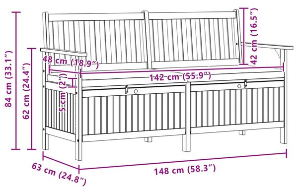 Tárolópad 2 -Seater 148 x 63 x 84 cm Négyszögletes